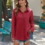 Nadorine Linen Button Down Shirts  Long Sleeve Cotton Gauze Tops