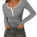 Slim Button Ribbed Knit Basic Tee Henley T Shirt (US Only)