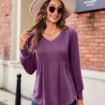 Nadorine Women'S Puff Long Sleeve Shirts Pleated V Neck Tunic Tops