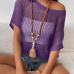 Nadorine Short Sleeve Crochet Sweater Tops