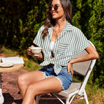 Nadorine Linen Shirts Cotton Short Sleeve V Neck Button Down Blouses