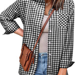 Nadorine Long Sleeve Plaid Shirt for Women Flannel Button Down Shirts