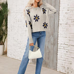 Nadorine Women's Crew Neck Cropped Sweater Long Sleeve Knit Tops