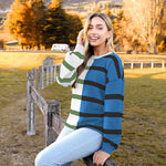 Nadorine Striped Oversized Sweater Color Block Loose Pullover Top