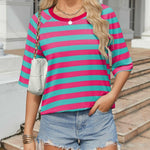 Nadorine Oversized Loose Fit Short Sleeve Striped Tops