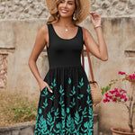 Nadorine Boho Floral Casual Tank Dresses with Pockets