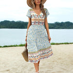 Nadorine Women's Casual Dress Flutter Button Down Tiered Flowy Dress