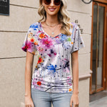 Nadorine Women's Short Sleeve Shirts V Neck Blouse