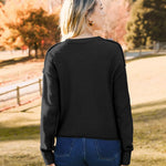 Nadorine Women's Crew Neck Cropped Sweater Long Sleeve Knit Tops