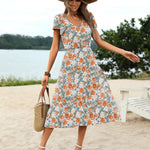 Nadorine Women's Casual Dress Flutter Button Down Tiered Flowy Dress