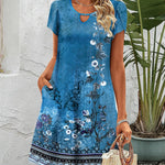 Nadorine Women's Casual A-Line Dresses with Pockets Floral Tshirt Dress