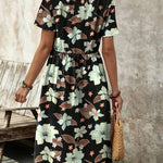 Zeagoo Womens Midi Dress Short Sleeve A-Line Cotton Linen Dress
