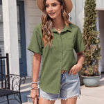 Nadorine Short Sleeve Button Down Shirt Casual Loose Fit Blouses