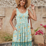 Nadorine Boho Floral Casual Tank Dresses with Pockets