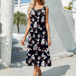 Nadorine Floral Beach Sundress Casual A-Line Midi Tank Dresses
