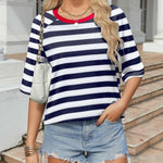 Nadorine Oversized Loose Fit Short Sleeve Striped Tops