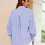 Nadorine Women's Button Down Shirts Loose Fit Striped Printed Lantern Blouses