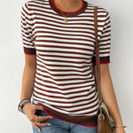 Zeagoo Womens Casual Short Sleeve Striped Sweater Shirt
