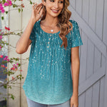 Nadorine Women Tunic Tops Dressy Casual Short Sleeve Floral Shirts