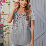 Nadorine Women Tunic Tops Dressy Casual Short Sleeve Floral Shirts