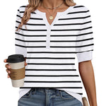 Nadorine Casual V Neck Short Sleeve Knit Sweater (US Only)
