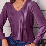 Nadorine Women'S Puff Long Sleeve Shirts Pleated V Neck Tunic Tops