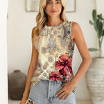 Nadorine Summer Tank Top for Women Pleated High Neck Tops