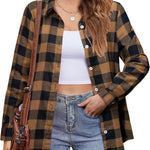 Nadorine Flannel Shirt Women Button Down Long Sleeve Plaid Shirts