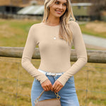 Nadorine Women Long Sleeve T Shirts Crewneck Basic Knit Tops