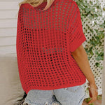 Nadorine Short Sleeve Crochet Sweater Tops