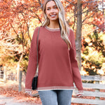 Nadorine Crewneck Pullover Long Sleeve Knit Side Slit Sweater