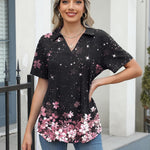 Nadorine Short Sleeve Polo T Shirts Pleated V Neck Tee
