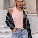 Nadorine Blouse Top Chiffon T-Shirt Sleeveless Crew Neck Tops (DE Only)