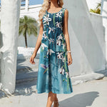 Nadorine Floral Beach Sundress Casual A-Line Midi Tank Dresses