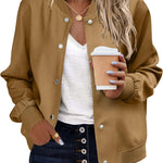 Nadorine Women's Bomber Jacket Casual Striped Button Down Coat