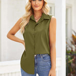 Nadorine Sleeveless Blouses Casual Button Down Flower Tank Tops