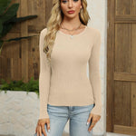 Nadorine Women's Long Sleeve Basic Slim Fit Tops Ribbed Knit T-Shirt