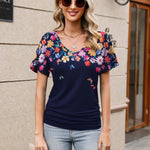 Nadorine Women's Short Sleeve Shirts V Neck Blouse
