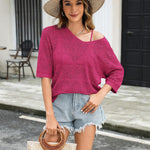 Nadorine Women's Crochet Off The Shoulder Hollow Out Knit Tops