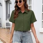 Nadorine Button Down Blouse Rolled Cuffed Short Sleeve Shirts