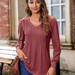 Nadorine Blouse Women's Elegant Tunic Long Sleeve V-Neck Blouses (DE Only)