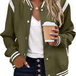 Nadorine Women's Bomber Jacket Casual Striped Button Down Coat