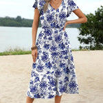 Nadorine Women's Casual Dress Flutter Button Down Tiered Flowy Dress