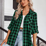 Long/Roll Up Sleeve Cotton Plaid Shirts - Nadorine (Us Only)