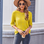 Nadorine Loose Short Sleeve Tunic Tops Crochet Knit Pullover Sweater