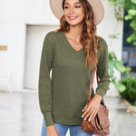 Nadorine Long Sleeve Shirts for Women V Neck Casual Sweaters