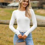 Nadorine Women Long Sleeve T Shirts Crewneck Basic Knit Tops