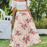 Nadorine Boho Maxi Flowy Elastic A-Line Tiered Floral Skirts