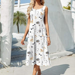 Nadorine Floral Beach Sundress Casual A-Line Midi Tank Dresses