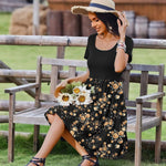 Nadorine Casual Dress Floral Patchwork Dress with Pockets